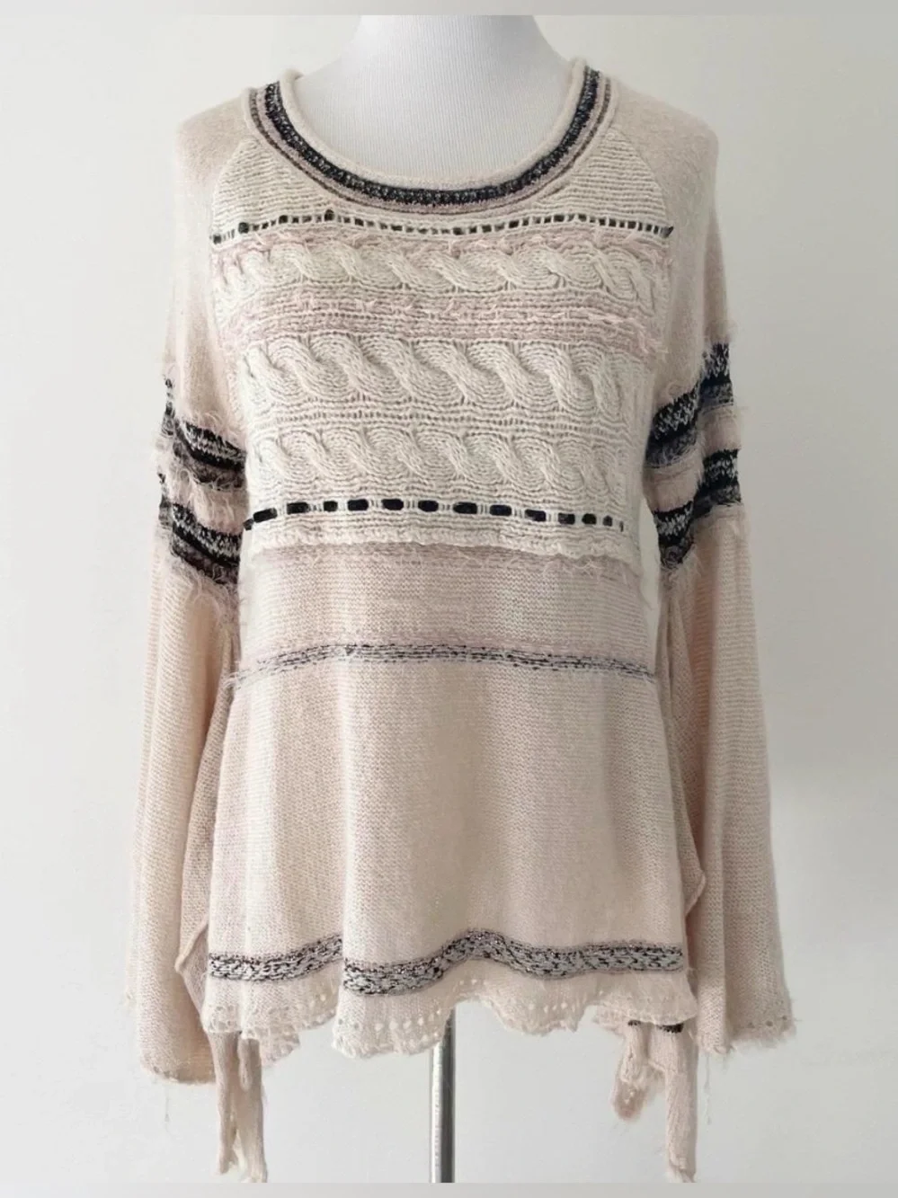 FP Craft Time Bell Sleeve sweater cream S fairy grunge distressed flowy boho